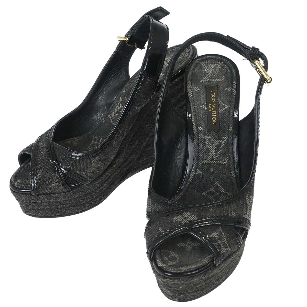 Louis Vuitton * Black Monogram Denim Sandals Shoes