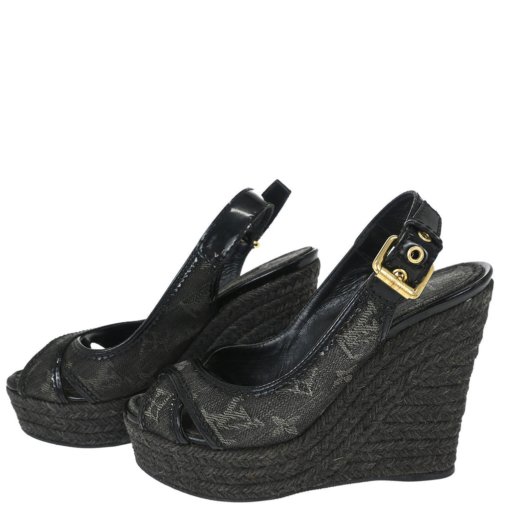 Louis Vuitton * Black Monogram Denim Sandals Shoes