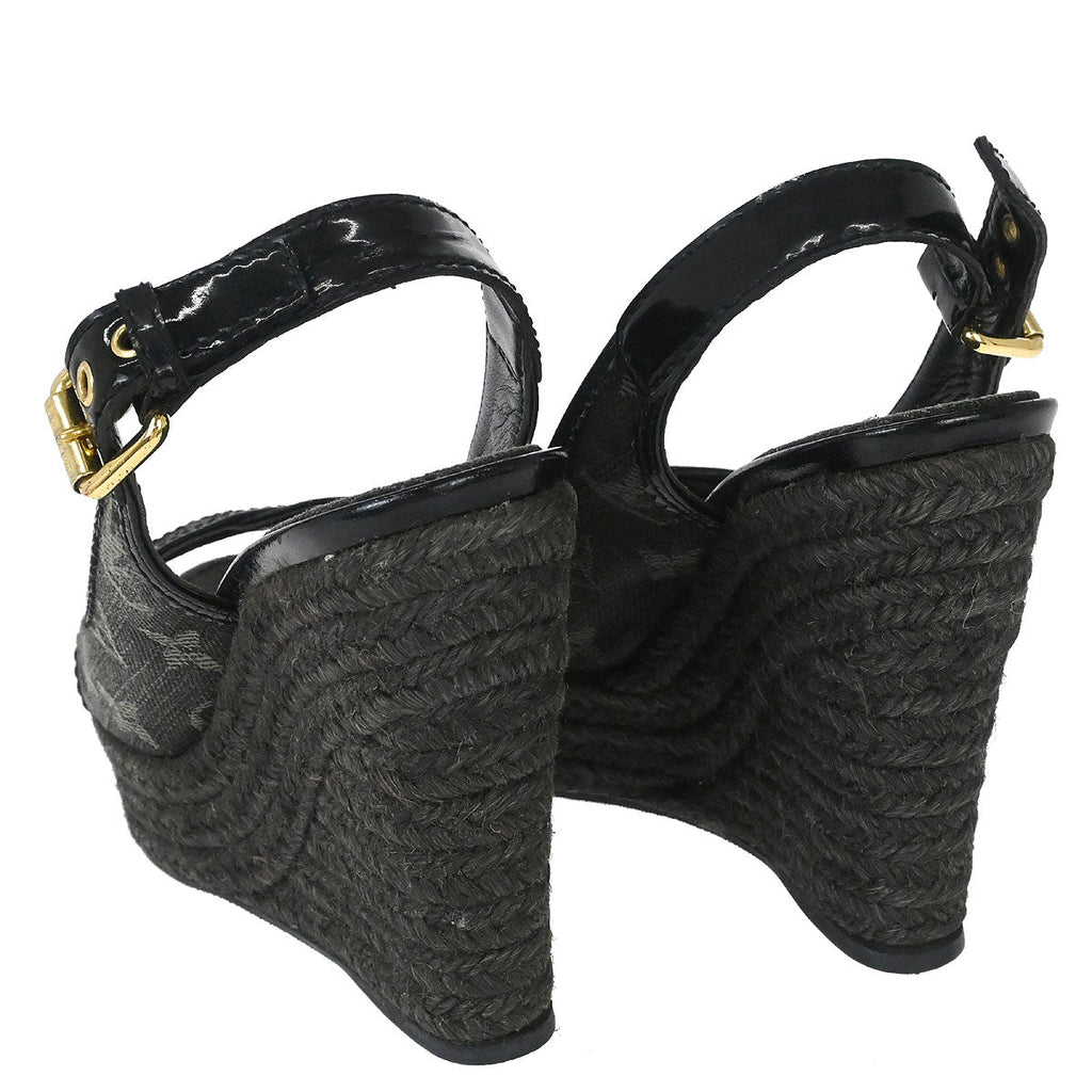 Louis Vuitton * Black Monogram Denim Sandals Shoes