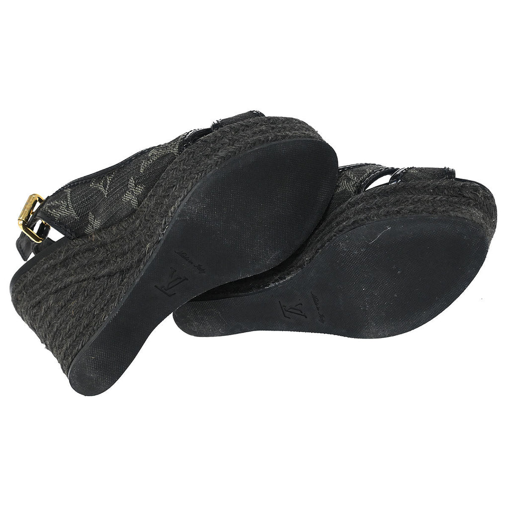 Louis Vuitton * Black Monogram Denim Sandals Shoes