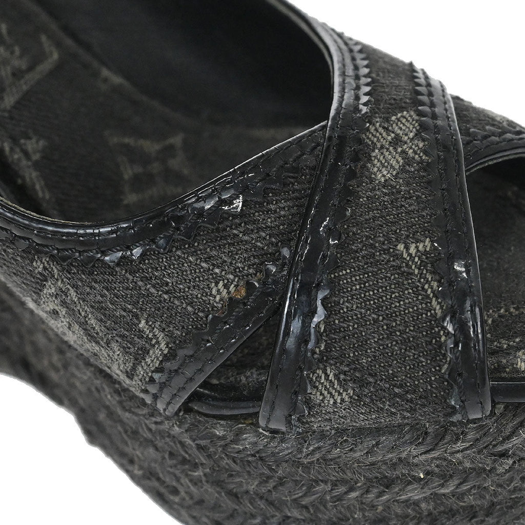 Louis Vuitton * Black Monogram Denim Sandals Shoes