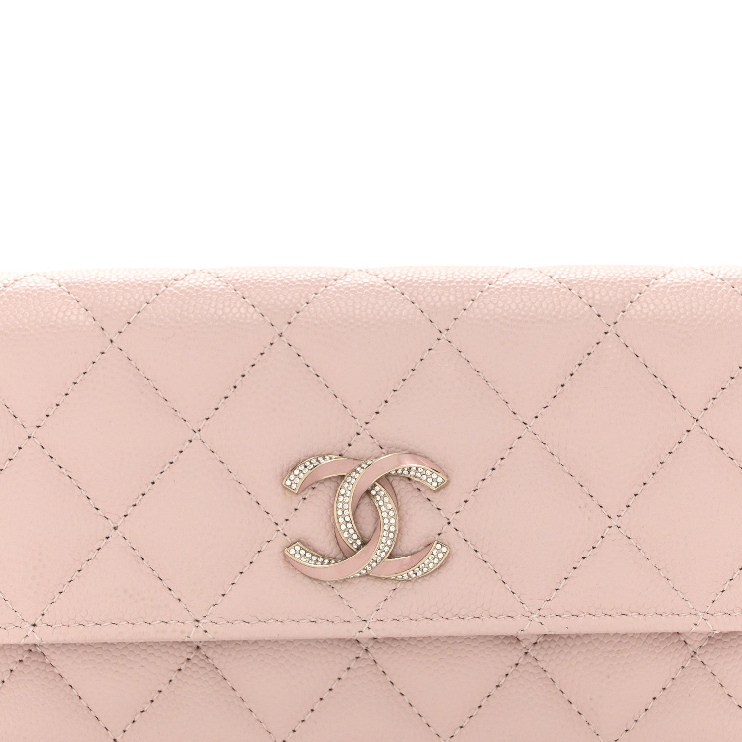 Caviar Quilted Enamel Crystal CC Flap Wallet Light Pink