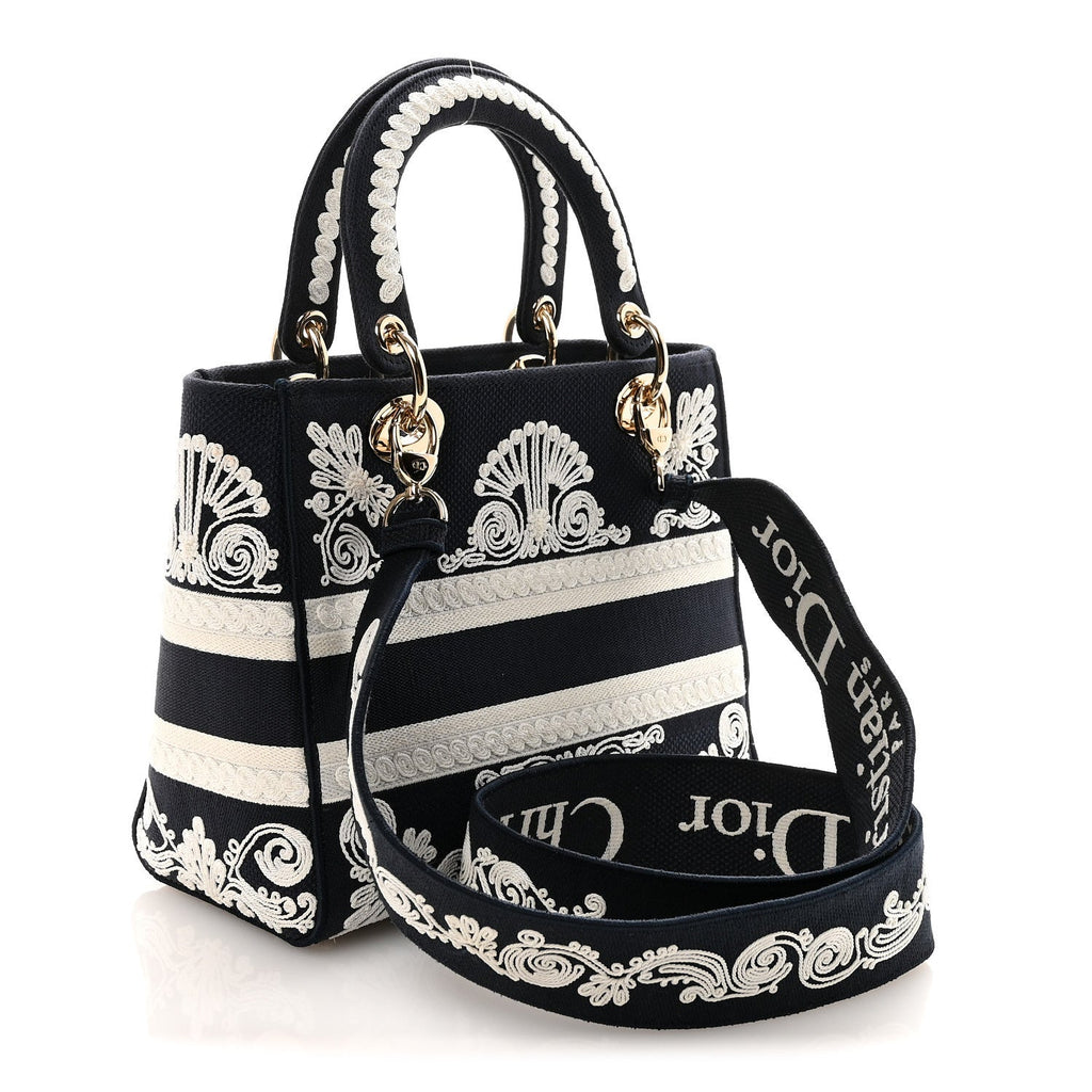 Christian Dior Embroidered Cornely Medium Lady D-Lite Blue White