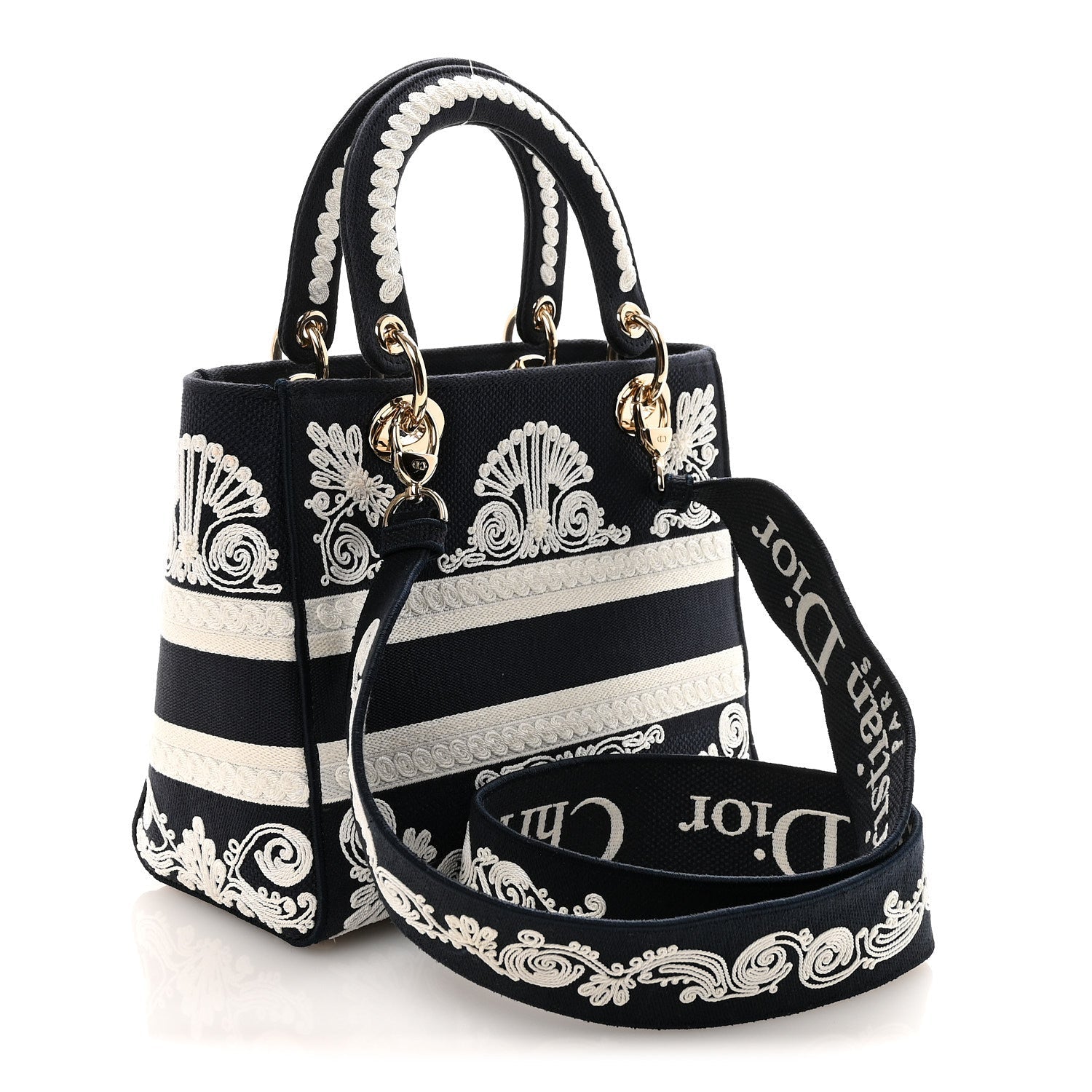 Christian Dior Embroidered Cornely Medium Lady D-Lite Blue White