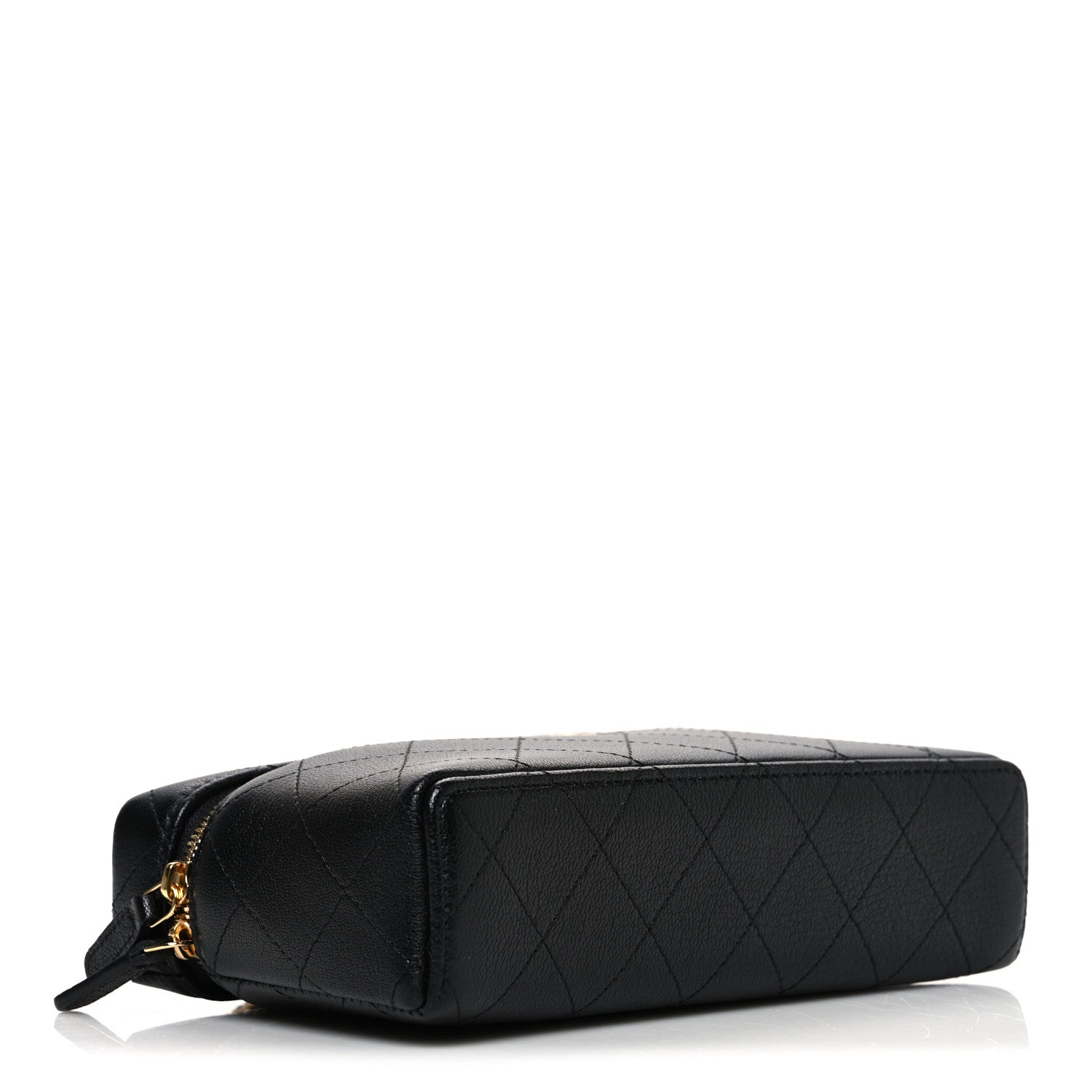 Chanel Goatskin Quilted Top Handle Slim Vanity With Chain Black