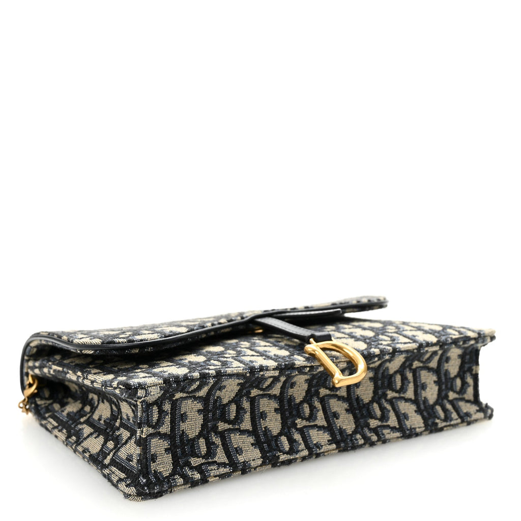 Christian Dior Oblique Saddle Chain Pouch Blue