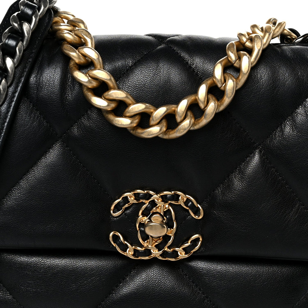 Chanel Shiny Goatskin Quilted Medium Chanel 19 Flap Black