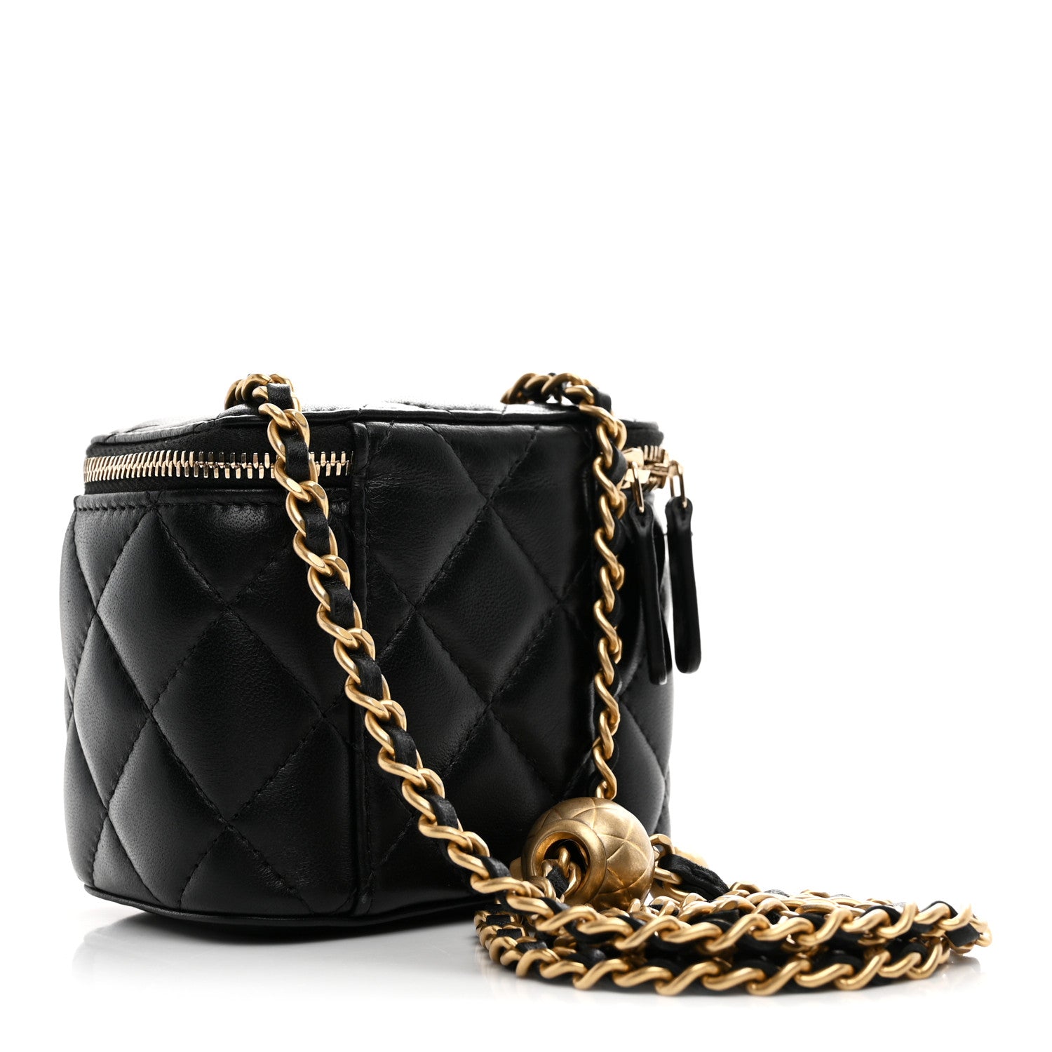 Chanel Lambskin Quilted Mini Pearl Crush Vanity Case With Chain Black
