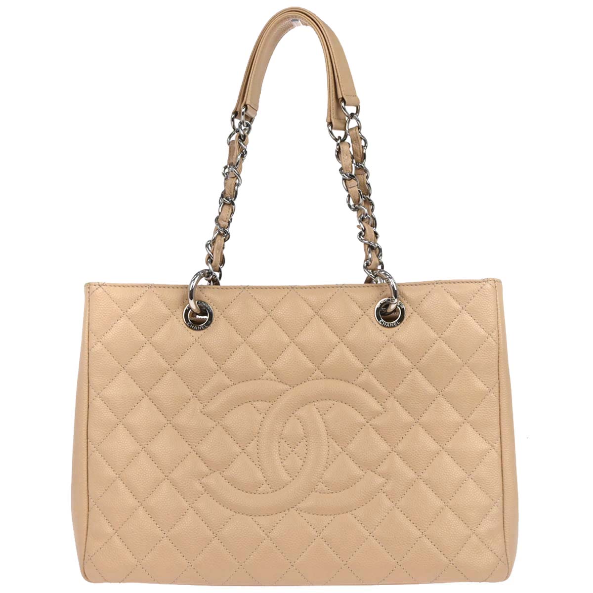 Chanel Beige Caviar Skin Grand Shopping Tote GST Chain Handbag