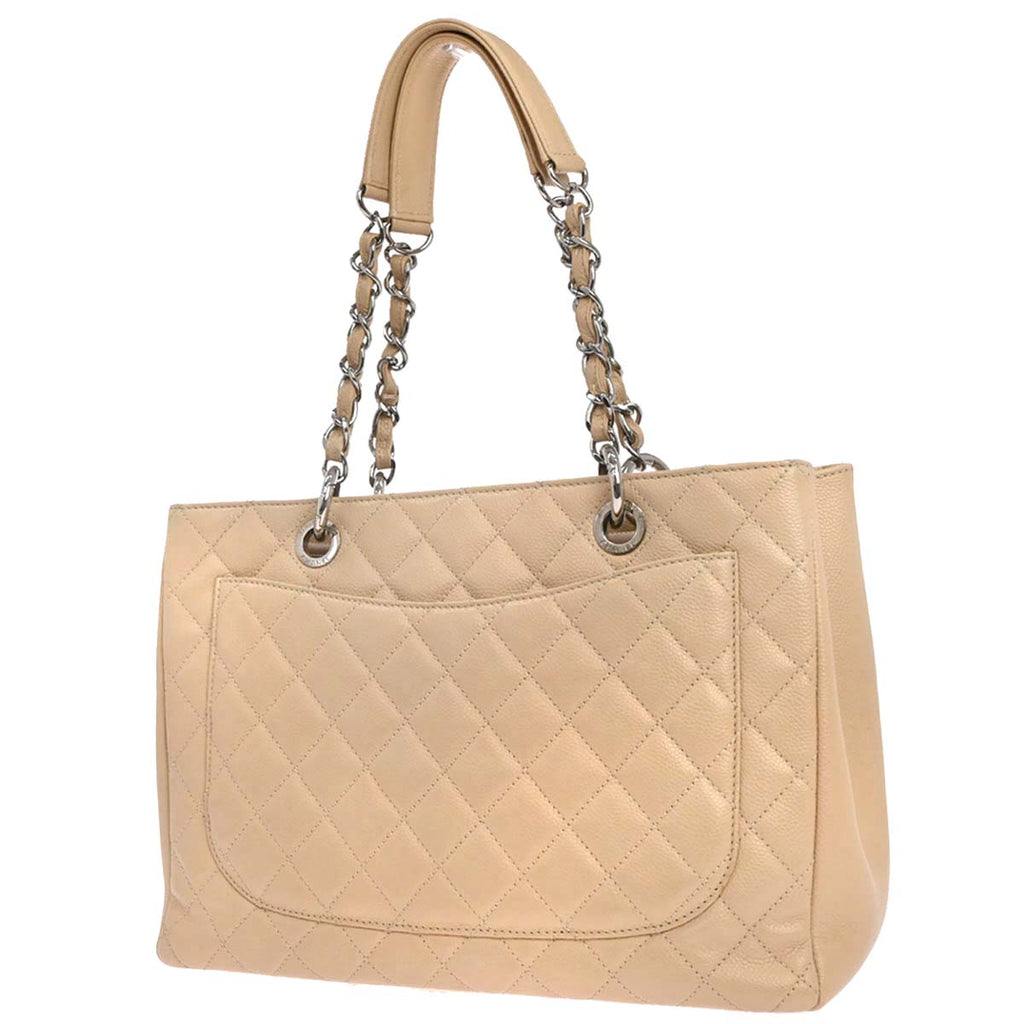 Chanel Beige Caviar Skin Grand Shopping Tote GST Chain Handbag