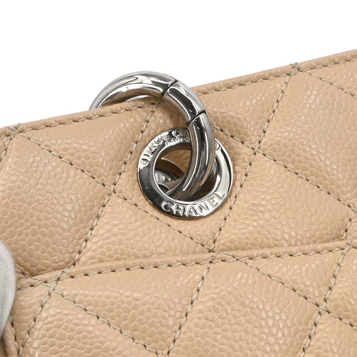 Chanel Beige Caviar Skin Grand Shopping Tote GST Chain Handbag
