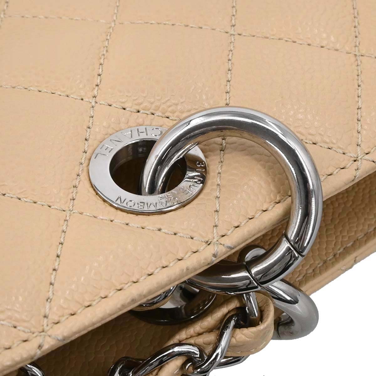 Chanel Beige Caviar Skin Grand Shopping Tote GST Chain Handbag