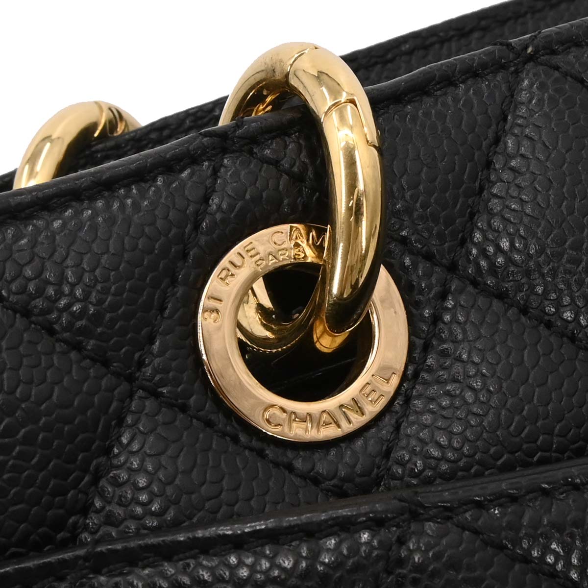 Chanel Black Caviar Skin Grand Shopping Tote GST Chain Handbag