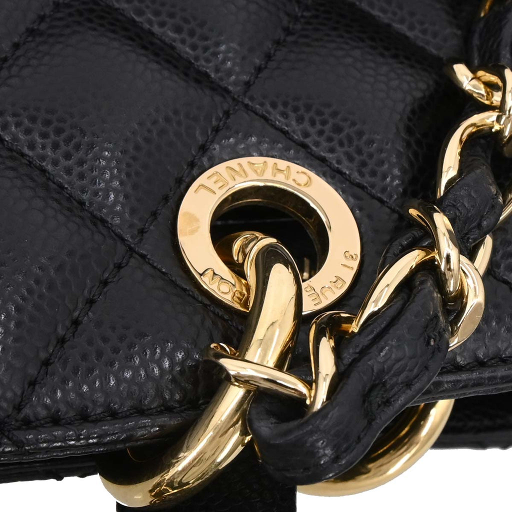 Chanel Black Caviar Skin Grand Shopping Tote GST Chain Handbag