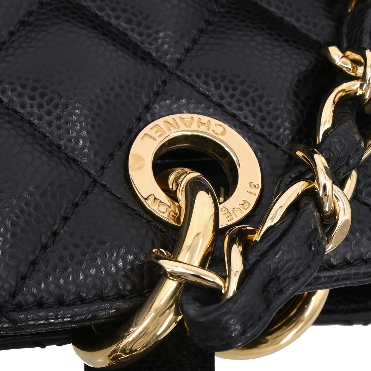 Chanel Black Caviar Skin Grand Shopping Tote GST Chain Handbag
