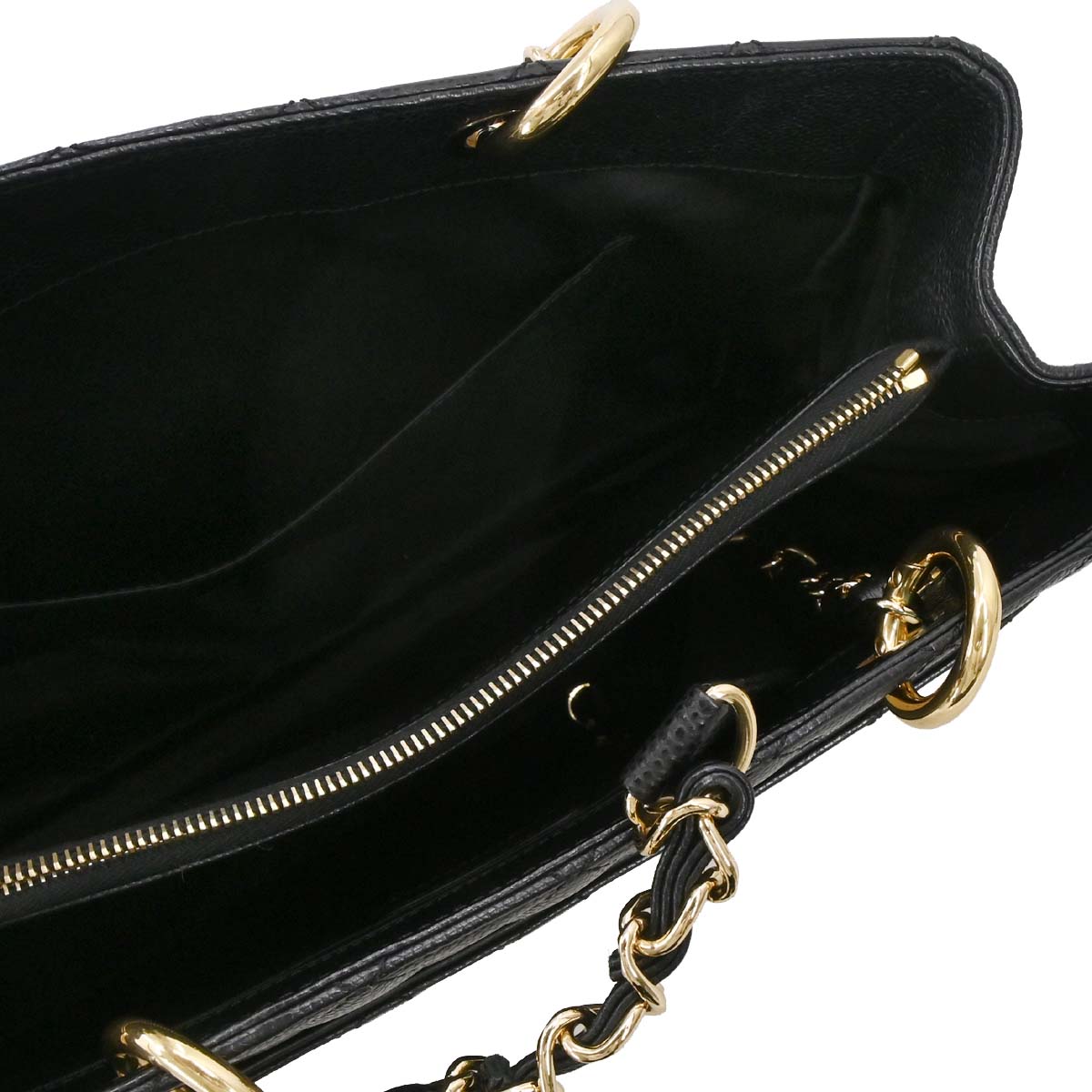 Chanel Black Caviar Skin Grand Shopping Tote GST Chain Handbag