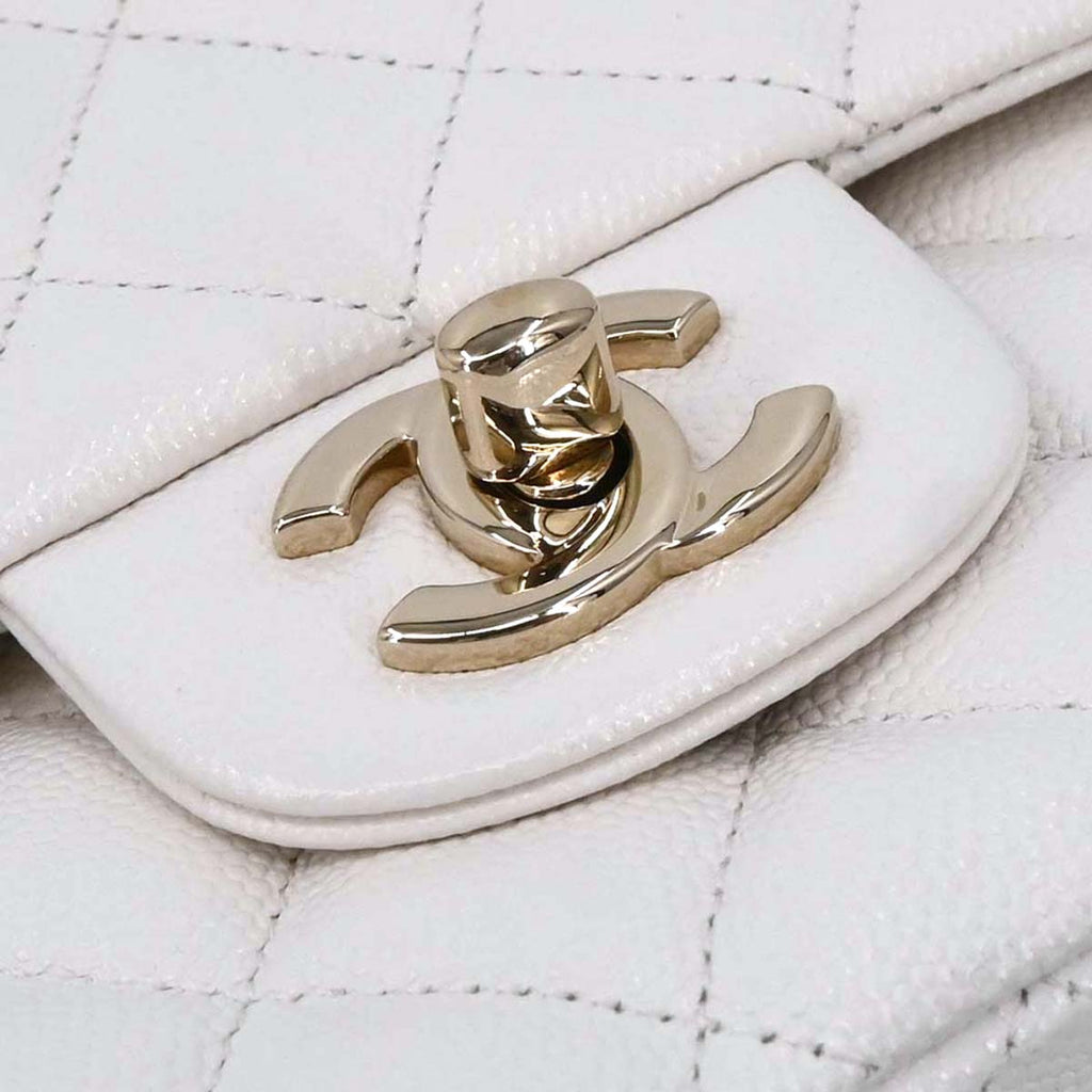 Chanel White Caviar Skin Medium Classic Double Flap Shoulder Bag