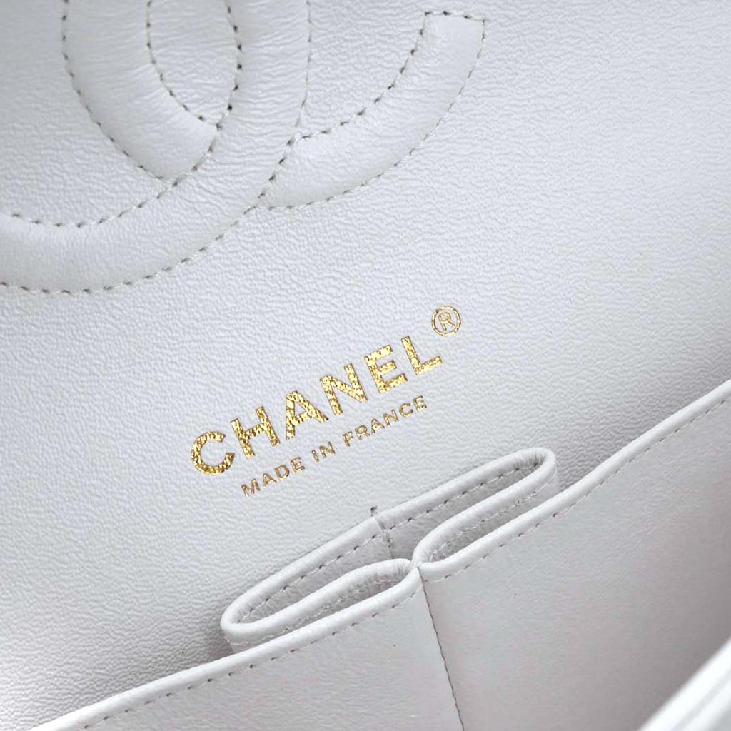 Chanel White Caviar Skin Medium Classic Double Flap Shoulder Bag