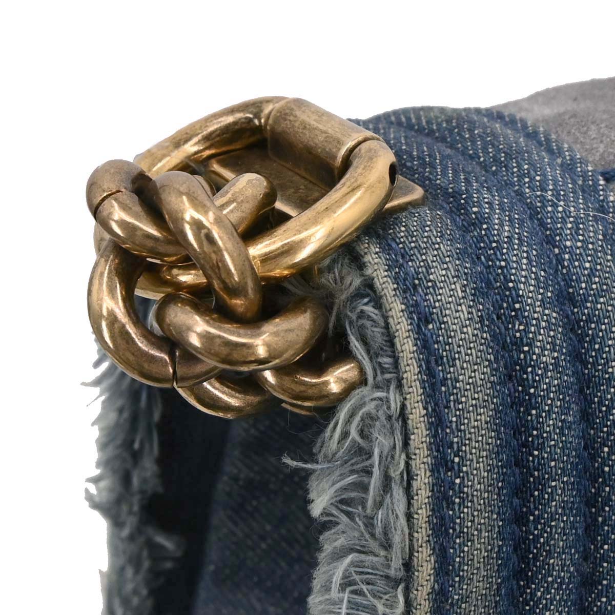 Boy Chanel Blue Denim Patchwork Medium Chain Shoulder Bag