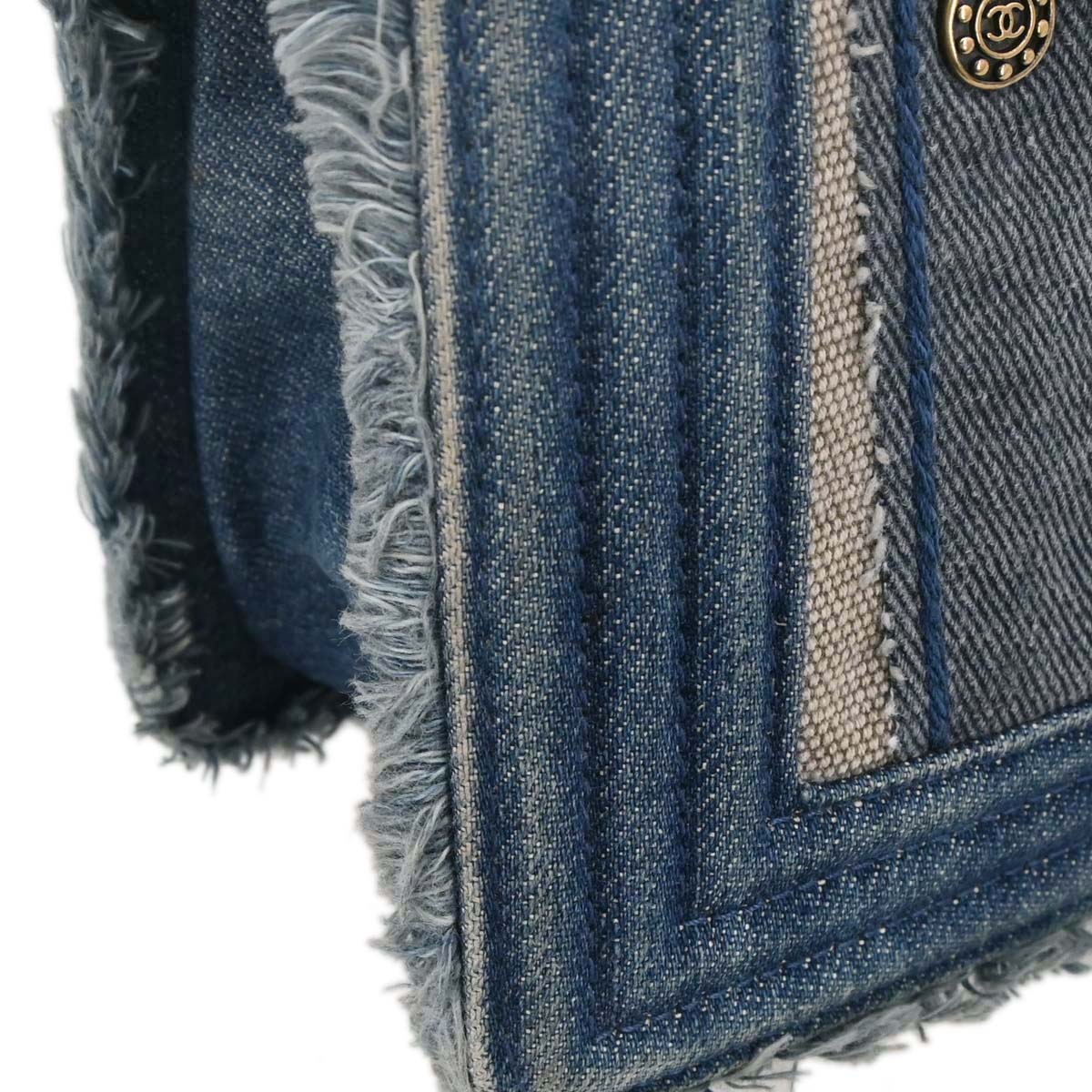Boy Chanel Blue Denim Patchwork Medium Chain Shoulder Bag