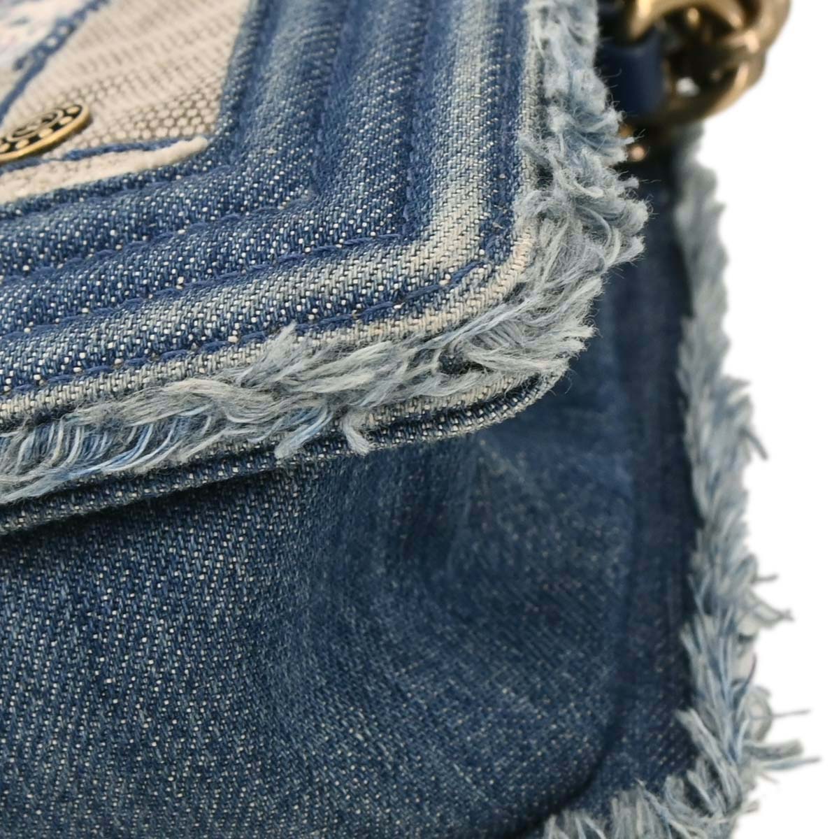 Boy Chanel Blue Denim Patchwork Medium Chain Shoulder Bag
