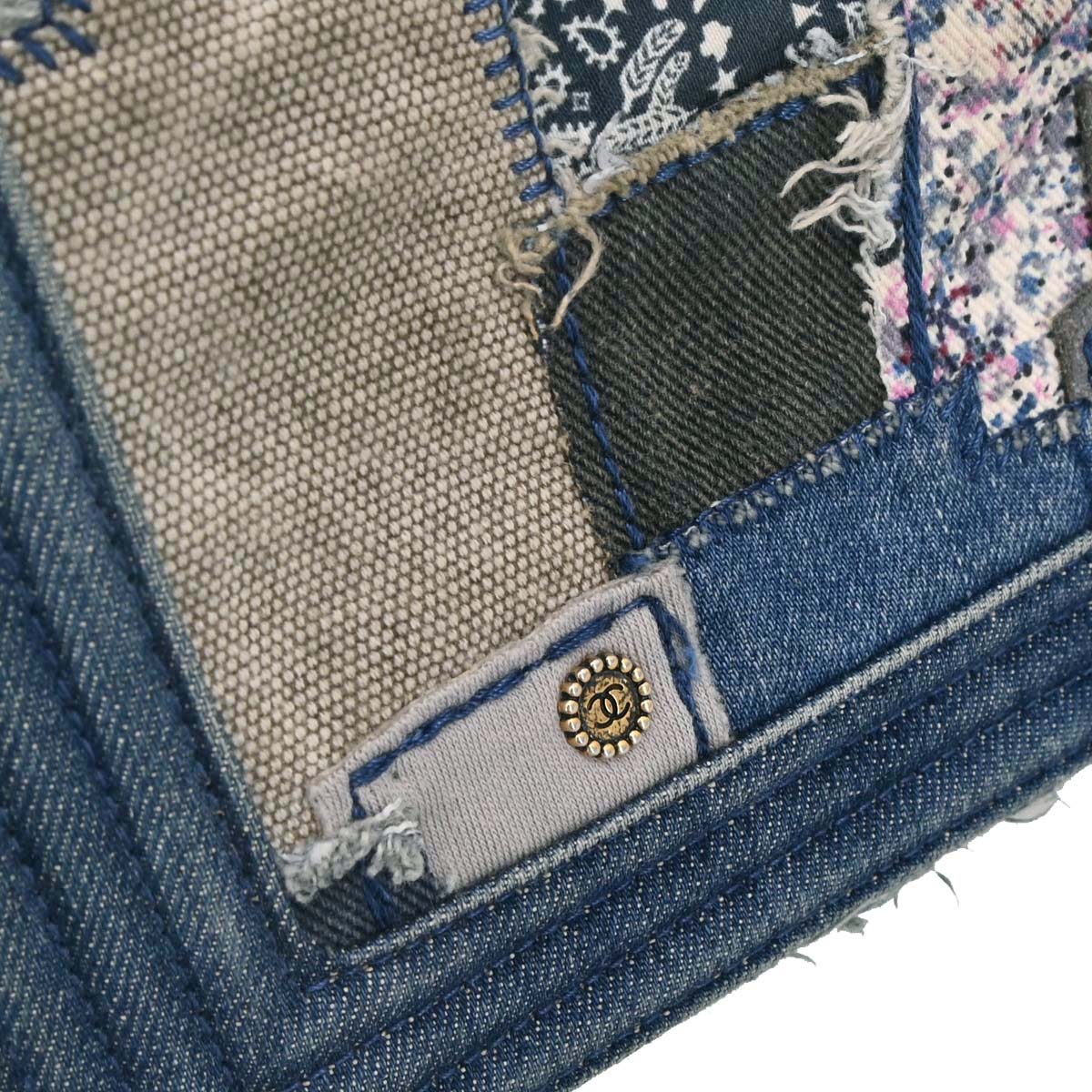 Boy Chanel Blue Denim Patchwork Medium Chain Shoulder Bag