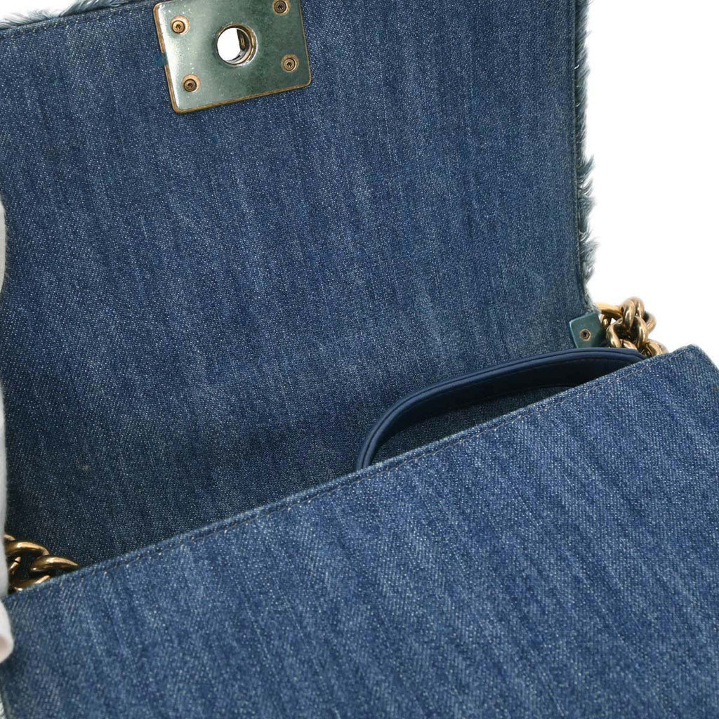 Boy Chanel Blue Denim Patchwork Medium Chain Shoulder Bag