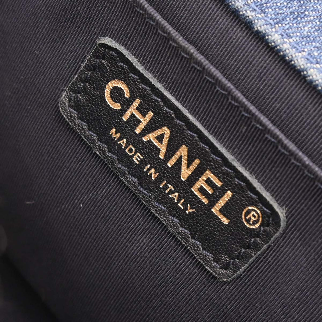 Boy Chanel Blue Denim Patchwork Medium Chain Shoulder Bag