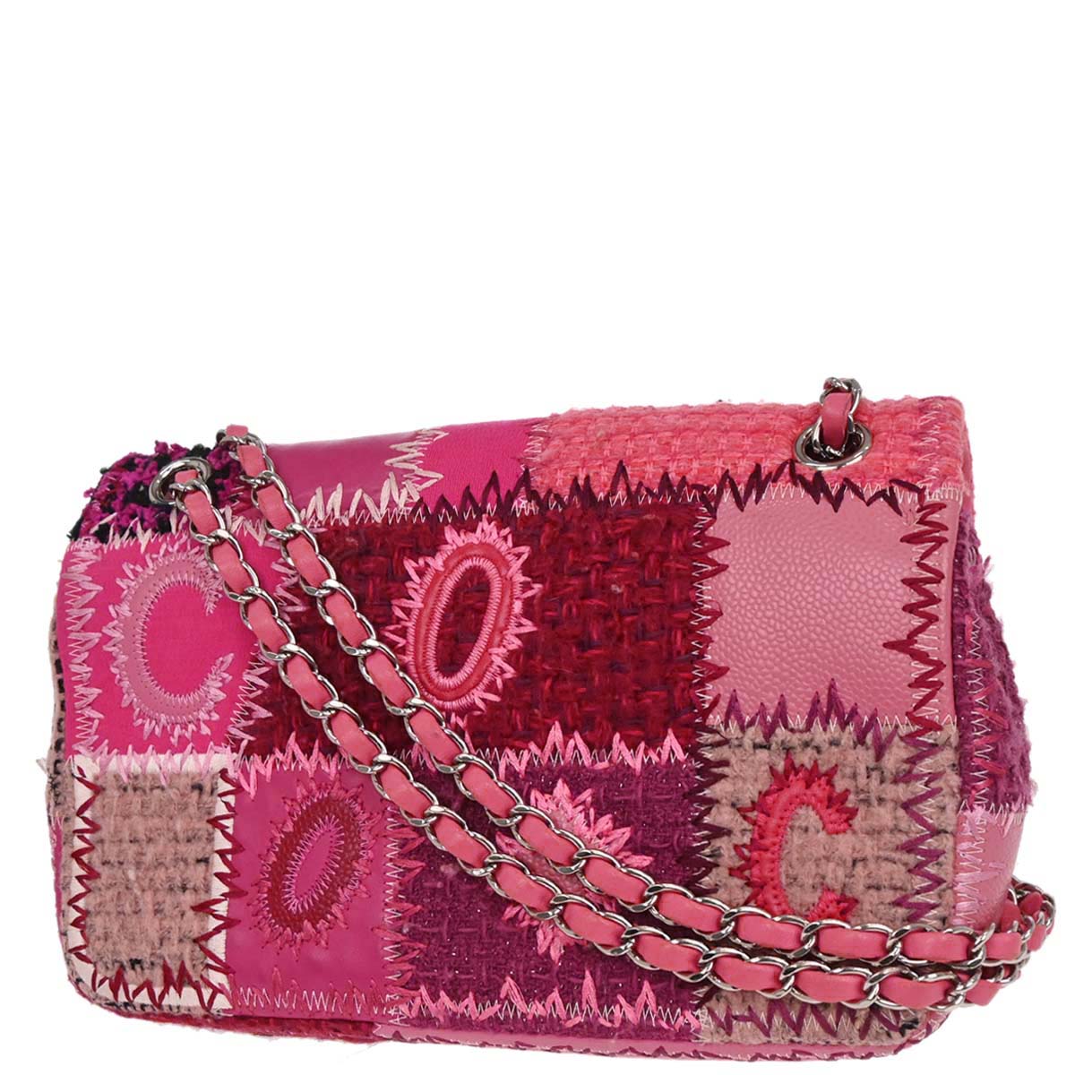 Chanel Pink Tweed Patchwork Shoulder Bag