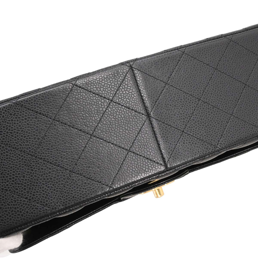 Chanel Black Caviar Skin Jumbo Classic Double Flap Shoulder Bag