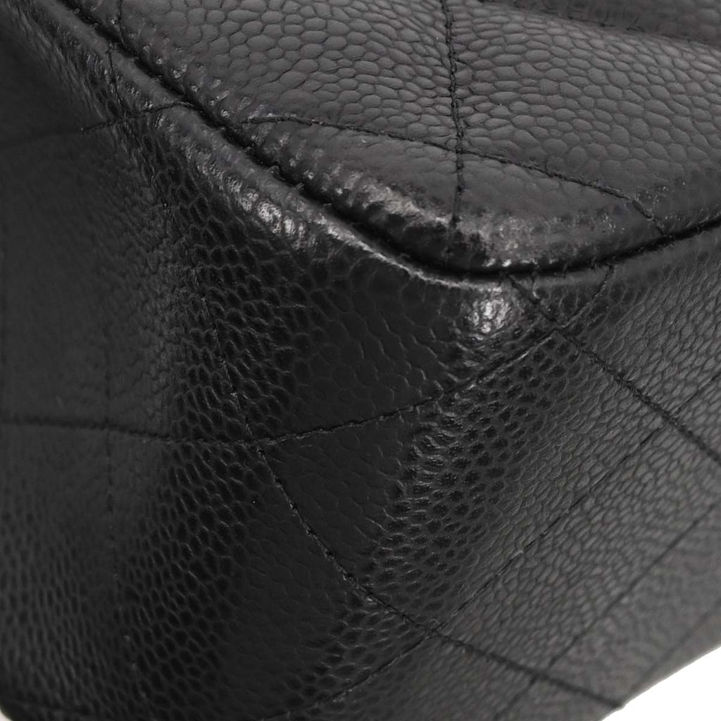 Chanel Black Caviar Skin Jumbo Classic Double Flap Shoulder Bag