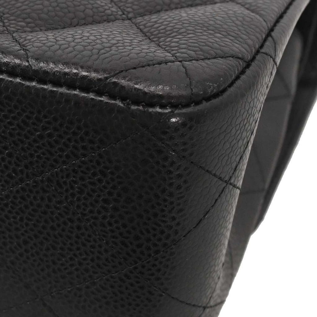 Chanel Black Caviar Skin Jumbo Classic Double Flap Shoulder Bag