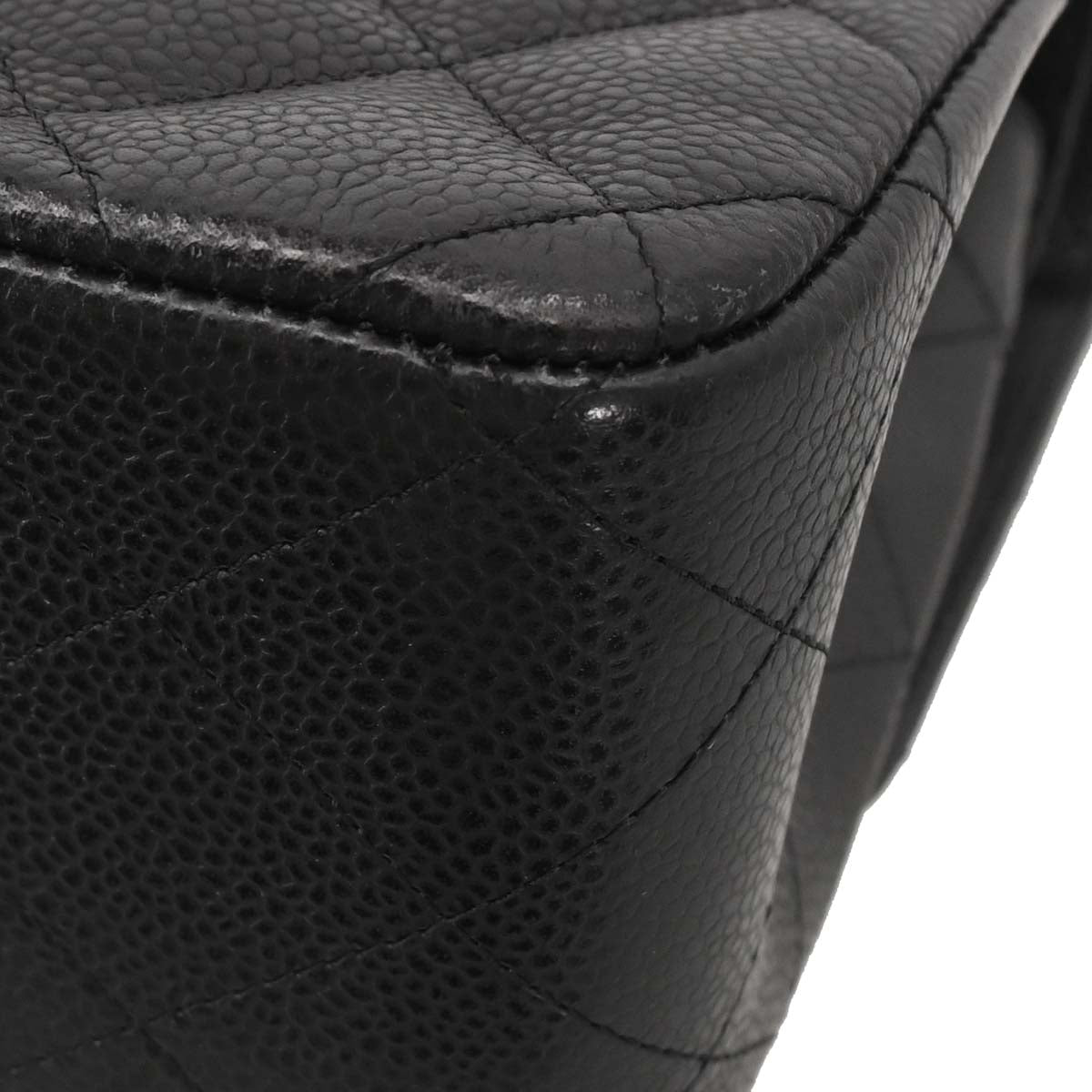 Chanel Black Caviar Skin Jumbo Classic Double Flap Shoulder Bag