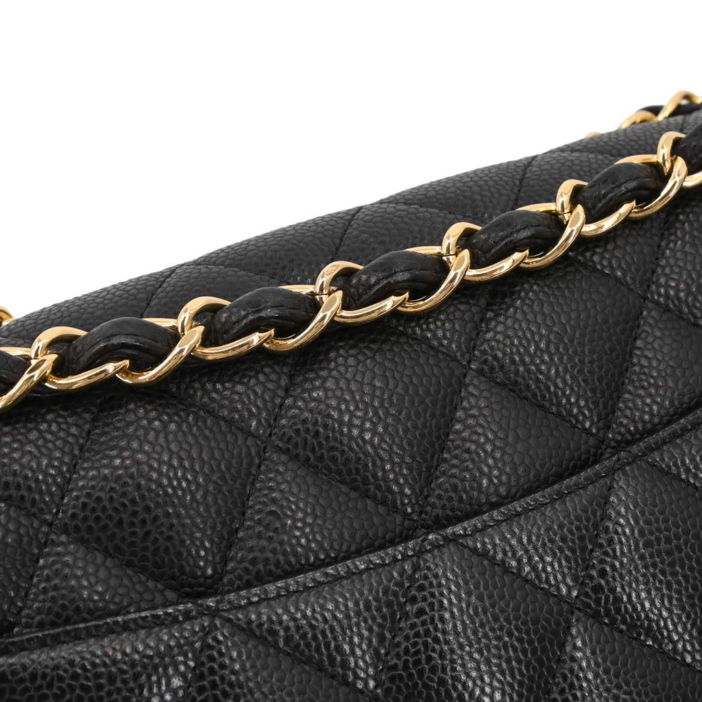 Chanel Black Caviar Skin Jumbo Classic Double Flap Shoulder Bag