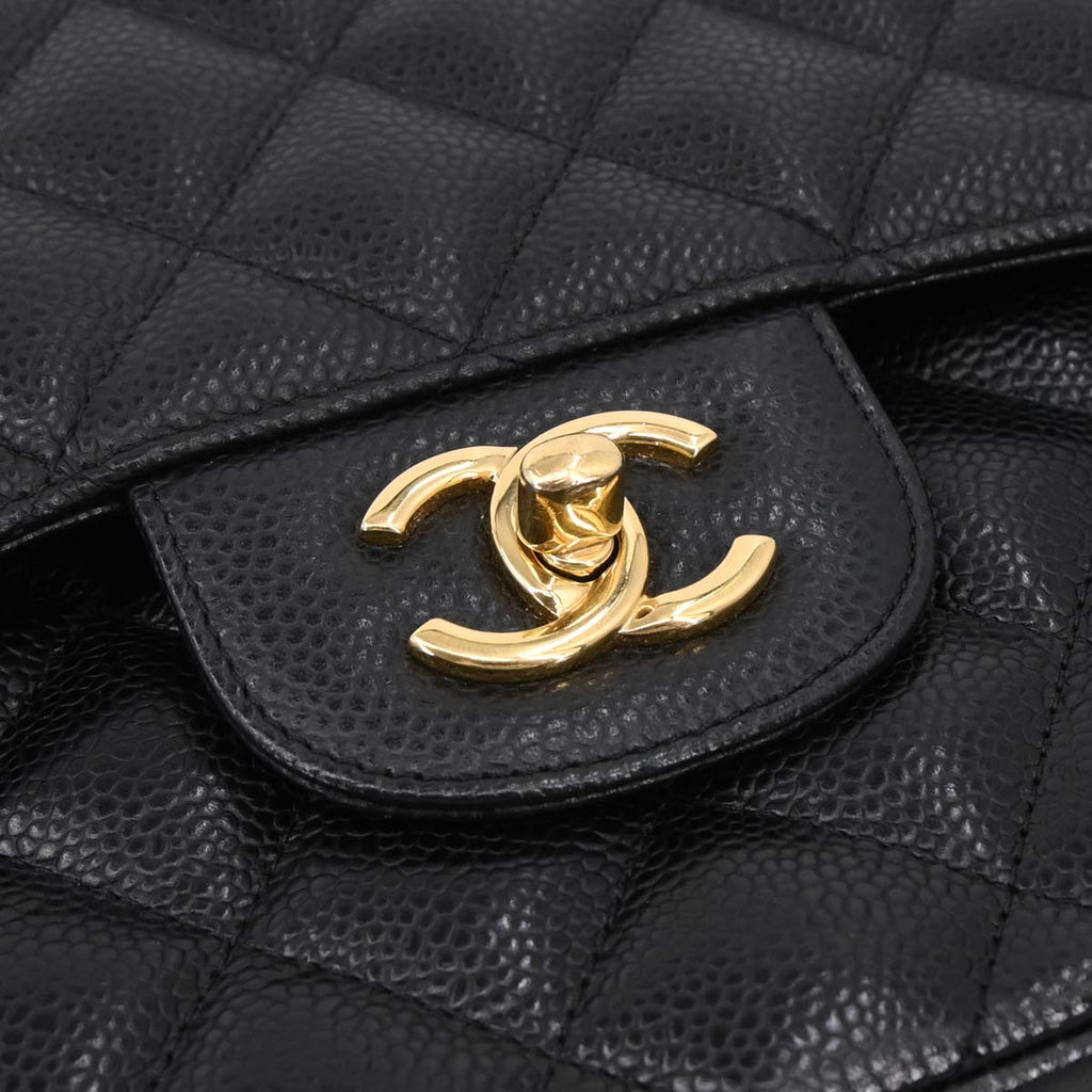 Chanel Black Caviar Skin Jumbo Classic Double Flap Shoulder Bag