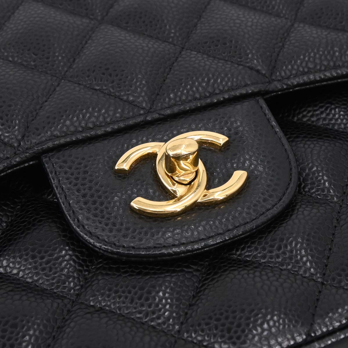 Chanel Black Caviar Skin Jumbo Classic Double Flap Shoulder Bag