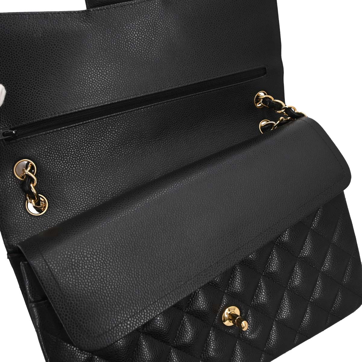 Chanel Black Caviar Skin Jumbo Classic Double Flap Shoulder Bag