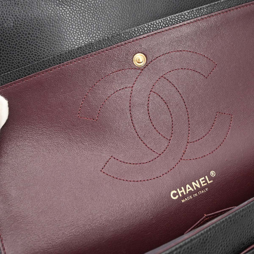 Chanel Black Caviar Skin Jumbo Classic Double Flap Shoulder Bag
