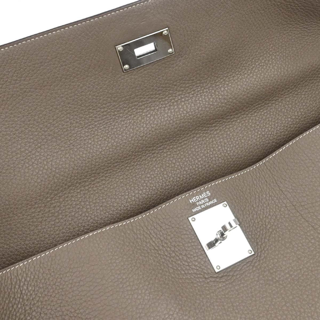 Hermes Etoupe Gray Togo Shoulder Kelly Handbag