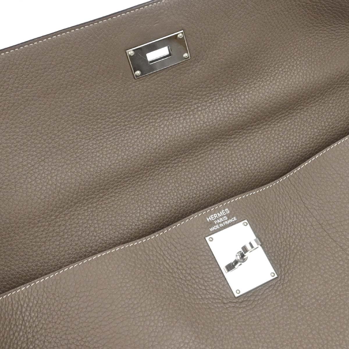 Hermes Etoupe Gray Togo Shoulder Kelly Handbag