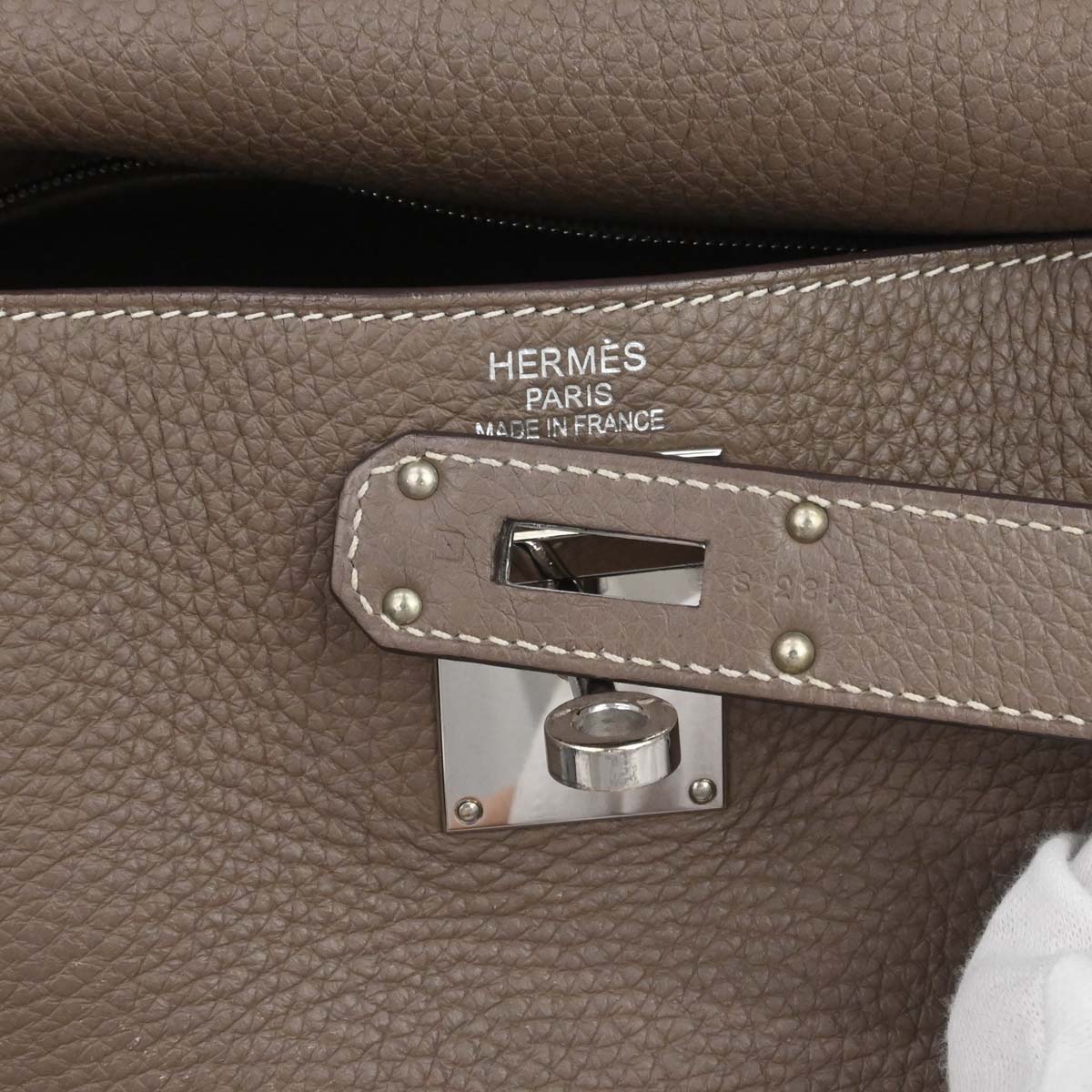 Hermes Etoupe Gray Togo Shoulder Kelly Handbag