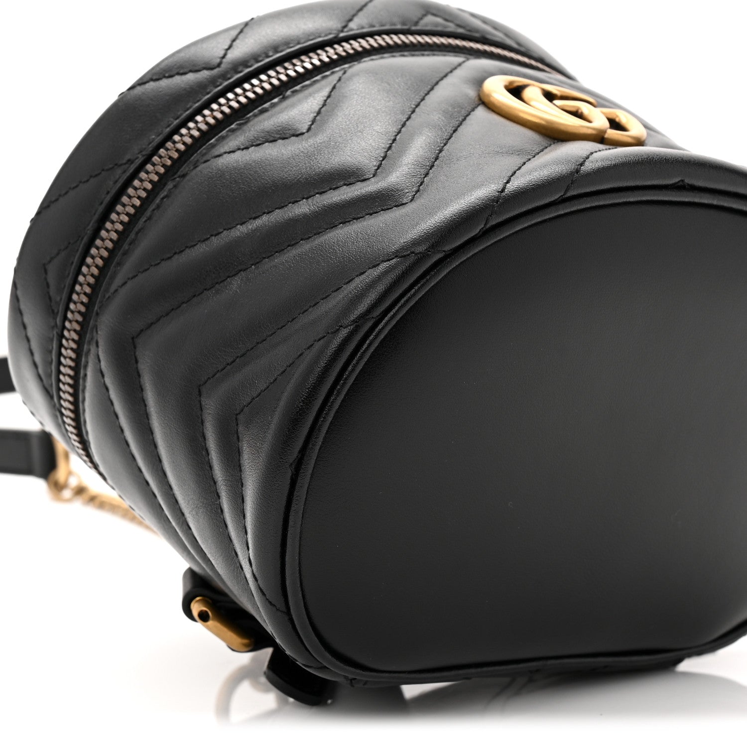 Gucci Calfskin Matelasse Chevron Mini GG Marmont Top Handle Bag Black