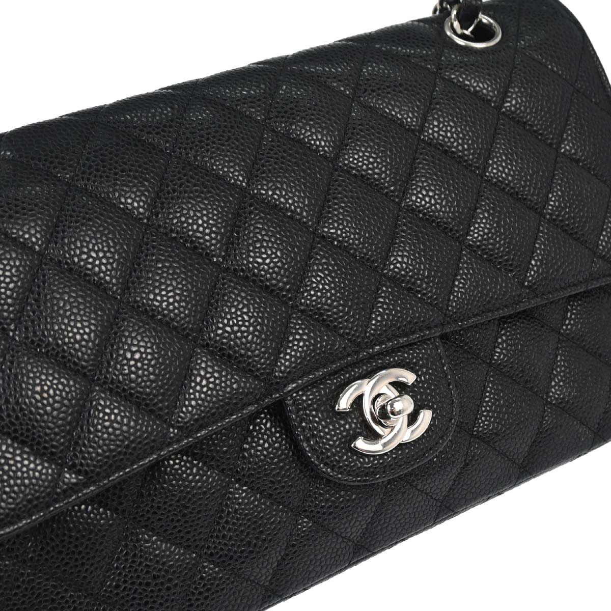 Chanel 2014 Black Caviar Skin Medium Classic Double Flap Shoulder Bag