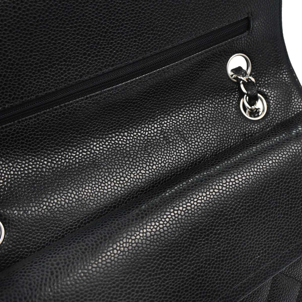 Chanel 2014 Black Caviar Skin Medium Classic Double Flap Shoulder Bag