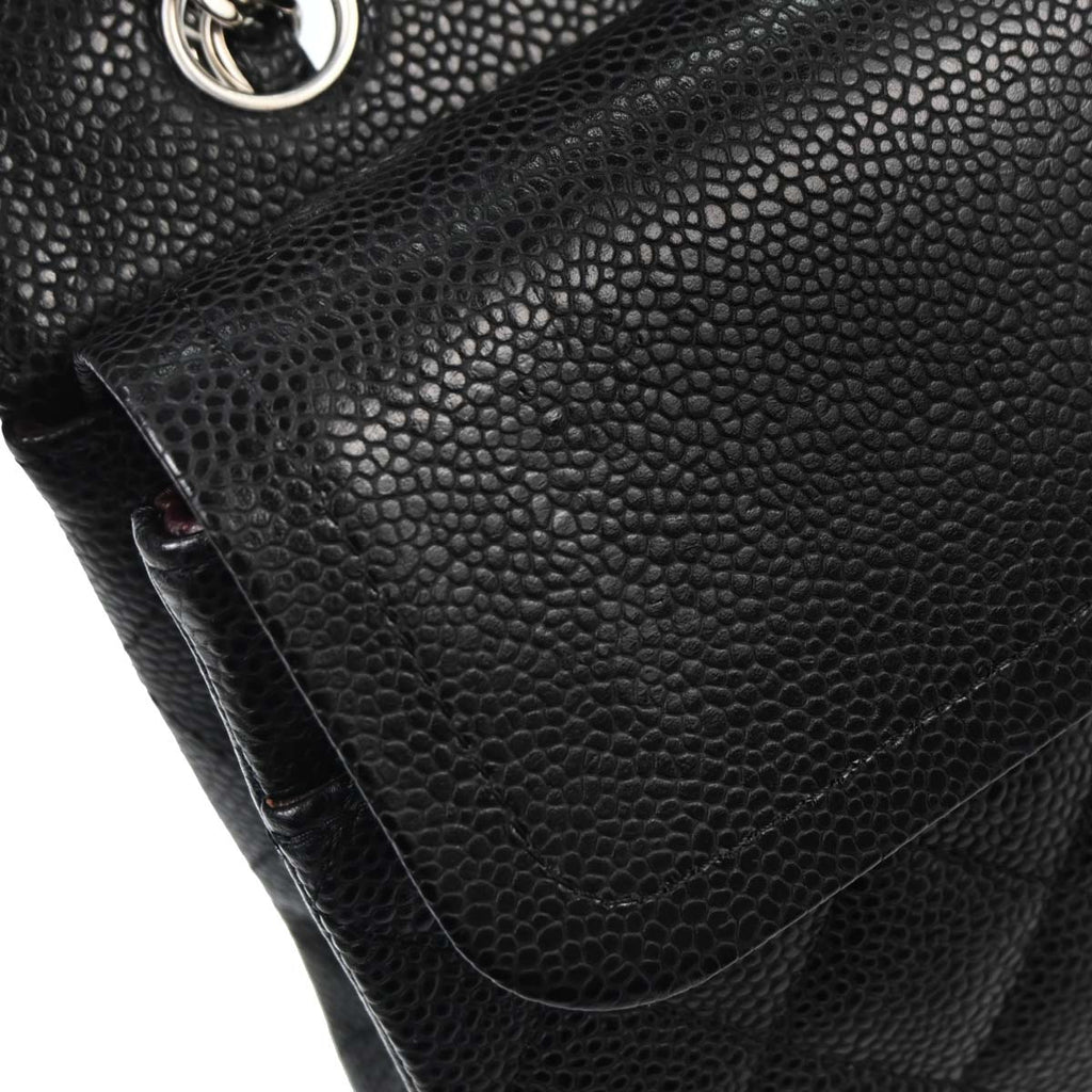 Chanel 2014 Black Caviar Skin Medium Classic Double Flap Shoulder Bag