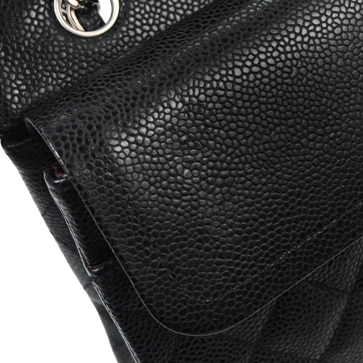 Chanel 2014 Black Caviar Skin Medium Classic Double Flap Shoulder Bag