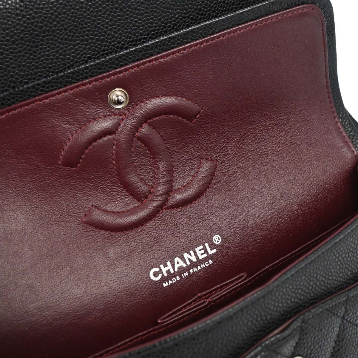 Chanel 2014 Black Caviar Skin Medium Classic Double Flap Shoulder Bag