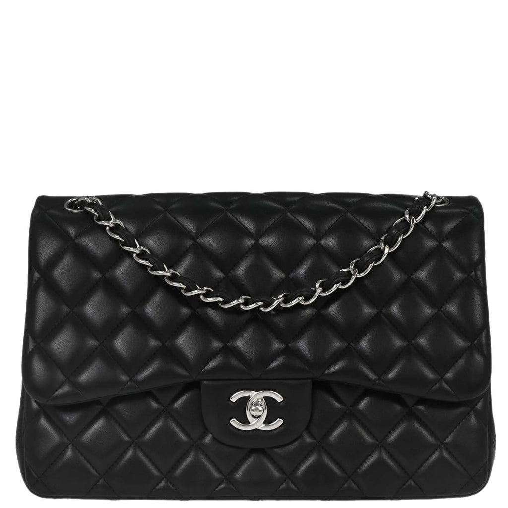 Chanel 2012-2013 Black Lambskin Jumbo Classic Double Flap Shoulder Bag