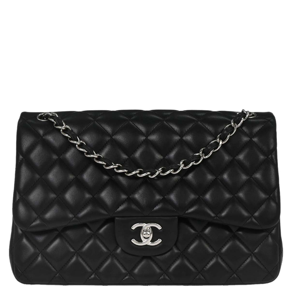 Chanel 2012-2013 Black Lambskin Jumbo Classic Double Flap Shoulder Bag