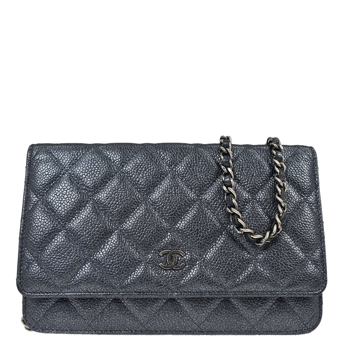 Chanel 2014-2015 Metallic Blue Calfskin Classic WOC Wallet on Chain Bag